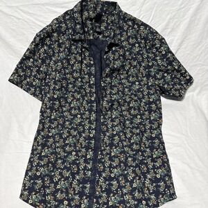 H&M Slim Fit Lg Mens Blue Floral Short Sleeve Button Up Shirt Coupe Etroite